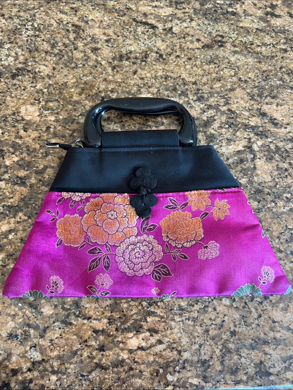 Pink Floral Satin Top-Handle Evening Bag